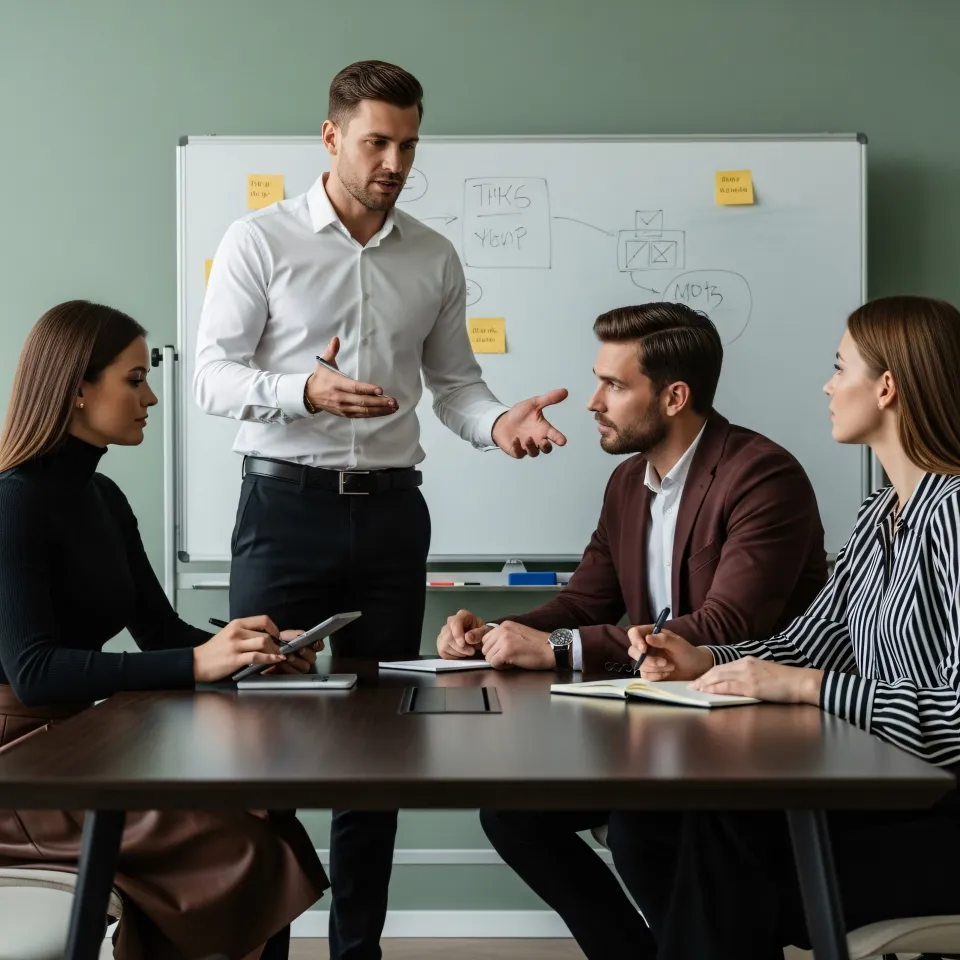 Reunión de consultores con cliente satisfecho